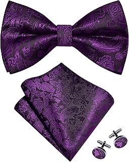 Mens Paisley Bow Tie Handkerchief Jacquard Woven Adjustable Pre-Tied Bow...
