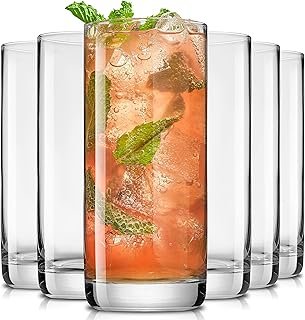 JoyJolt Faye 13oz Highball Glasses, 6pc Tall Glass Sets. Lead-Free Cryst...