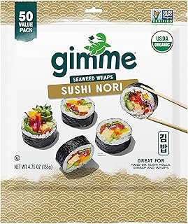 Gimme Seaweed Sushi Nori Premium Organic Roasted Seaweed 50 Sheets in Re...
