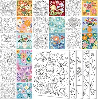 Teling 12 Pcs Pre Drawn Stretched Canvas Kit for Adults Painting Pre Pri...