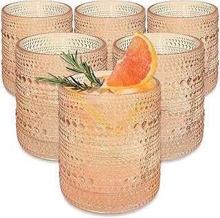 Kate Aspen Rose Gold Cups Pink Hobnail Beaded Drinking Glasses Set of 6-...