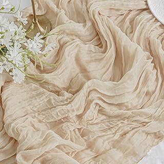 FEXIA Beige Cheesecloth Table Runner 35x120 Inches Ivory Gauze Rustic Bo...