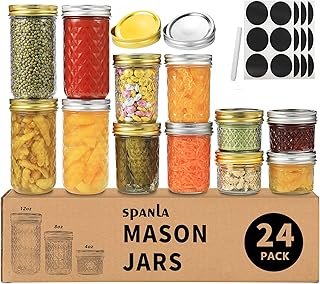 Mason Jars Canning Jars, 24 Pack Jelly Jars With Regular Lids, Ideal for...