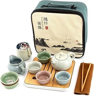 Ceramic Kungfu Tea Sets 12 Piece,Mini Protable Travel Tea Set With Tea P...