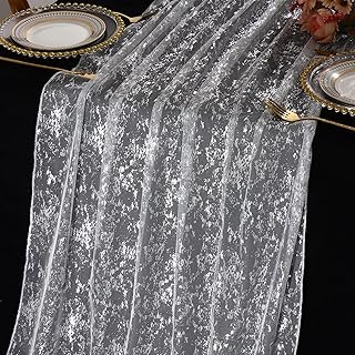 LOMOHOO 10 Ft Silver Table Runner, Silver Sheer Sequin Table Runners 120...