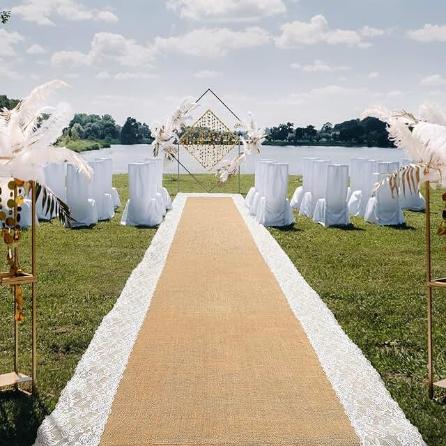 Preboun 3ft x 30 ft Natural Burlap Wedding Runner Aisle Outdoor for Wedd...
