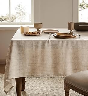 Linen Tablecloth for Rectangle Table 52x70 Inch Natural, Farmhouse Style...