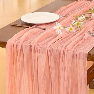 Socomi Coral Peach Fall Thanksgiving Cheesecloth Table Runner Boho Rusti...