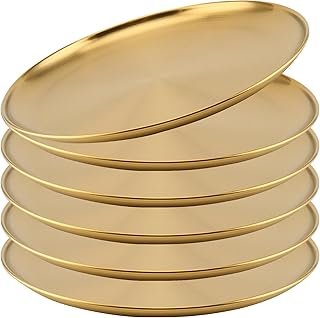 JOIKIT 6 Pack 12 Inch Gold Stainless Steel Plate, Round Metal Dinner Pla...