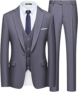 WULFUL Men’s Slim Fit Suit One Button 3-Piece Blazer Dress Business Wedd...