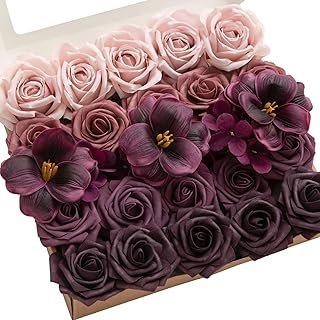 Ling's moment Artificial Flowers Fake Roses Faux Hydrangea Foam Tulip Co...