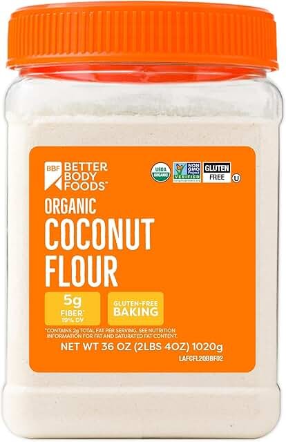 BetterBody Foods Organic Coconut Flour 2.25 Pound Jar, Gluten-Free White...