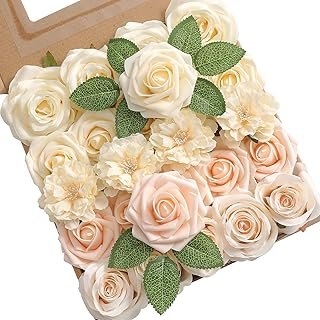 YYHUAWU Champagne Artificial Flowers Box Set Gradient Color Foam and Sil...