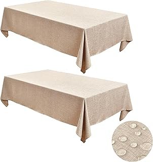 Fitable Faux Linen Tablecloths for Rectangle Tables: Water & Stain Resis...