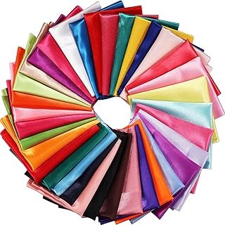 35 Pcs Satin Fat Quarter 35 Solid Color Silky Satin Patchwork Fabric for...