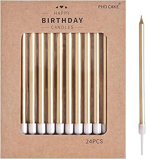 PHD CAKE Champagne Gold Long Thin Metallic Birthday Candles, Cake Candle...