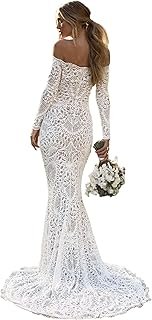 Simple Wedding Dresses for Bride Sexy Mermaid Lace Long Sleeve Bridal Dr...