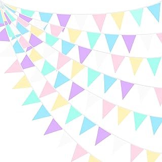 32Ft Macaron Pennant Banner Fabric Pastel Triangle Flag Rainbow Colored ...