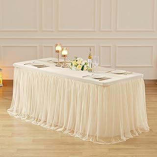 6ft Champagne Tulle Tablecloths for Rectangle Tables Stretch Rectangular...