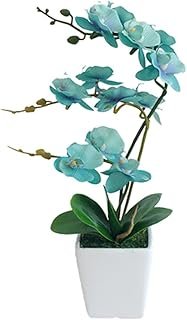 15 Inches Tall Artificial Silk Phalaenopsis Orchid Flower Plant Pot Teal...