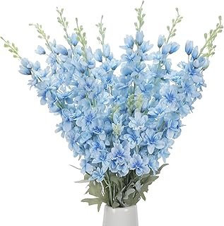8PCS Light Blue Delphinium Artificial Flower 34.6'' Long Silk Larkspur F...