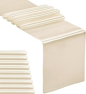 10-Pack Satin Table Runner Champagne 12 x 108 inches Long, Table Runners...