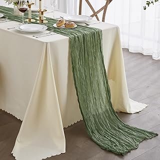 Niallant Cheese Cloth Table Runner, 35 x 160 Inch Sage Green Boho Table ...