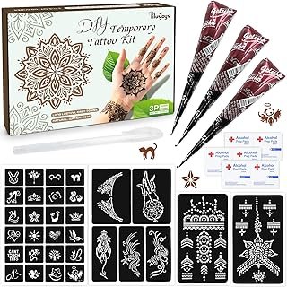 Brown Temporary Tattoo Kit,Temporary Tattoos Stencils Kit (3pcs Brown ta...