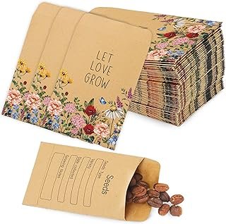 100Pcs Wildflower Seed Packets Let Love Grow Self-Adhesive Kraft Envelop...