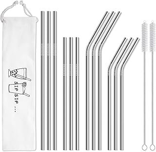 Hiware 12-Pack Reusable Stainless Steel Metal Straws with Case - Long Dr...