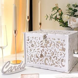 OurWarm White Wedding Card Box with Lock, PVC Gift Card Box for Wedding ...