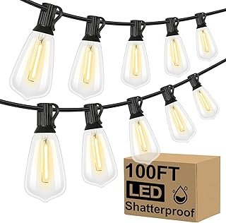 Brightever LED Outdoor String Lights 100FT Patio Lights with 52 Shatterp...