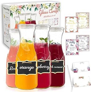 Set Of 4 Glass Carafes & Pitchers For Mimosa Bar Supplies, 1 Liter Bever...