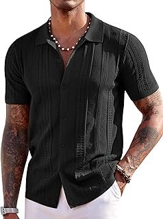 COOFANDY Men's Knit Shirts Short Sleeve Button Down Polo Shirt Fashion C...