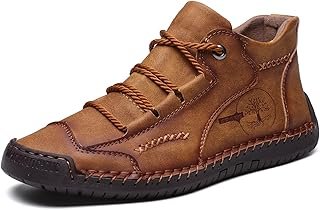 Mens Hand Stitching Leather Lace Up Ankle Boots Casual Vintage Non Slip ...