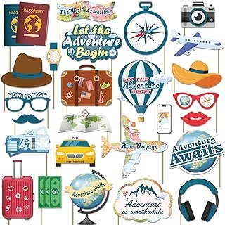Biswiter Adventure Awaits Party Decorations Photo Booth Props, 26 Pcs Le...