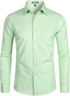 Men's Long Sleeve Dress Shirt Solid Slim Fit Casual Business Formal Butt...