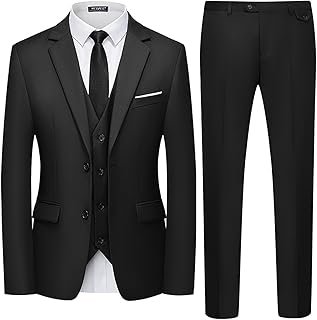 WULFUL Men's 3 Piece Slim Fit Suit Set Two Button Blazer Jacket Vest Pan...