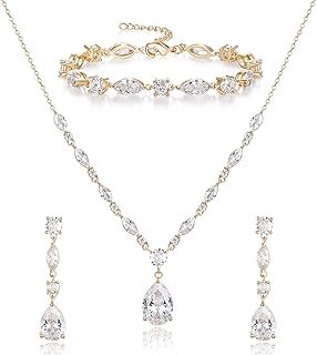 Teardrop Bridal Jewelry Set for Wedding Party, Silver/14K/Rose Gold Plat...