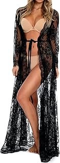 BUTTZO Women Sexy Long Lace Dress Sheer Gown See Through Lingerie Kimono...