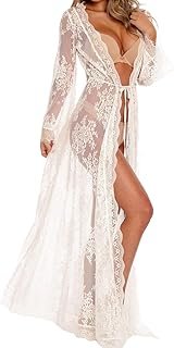 Women Sexy Long Lace Dress Sheer Gown See Through Lingerie Kimono Robe S...