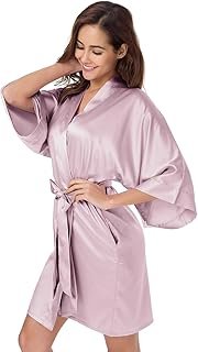 SIORO Women's Satin Robe, Short Bathrobe with V-Neck, 3/4 Sleeves Robe f...
