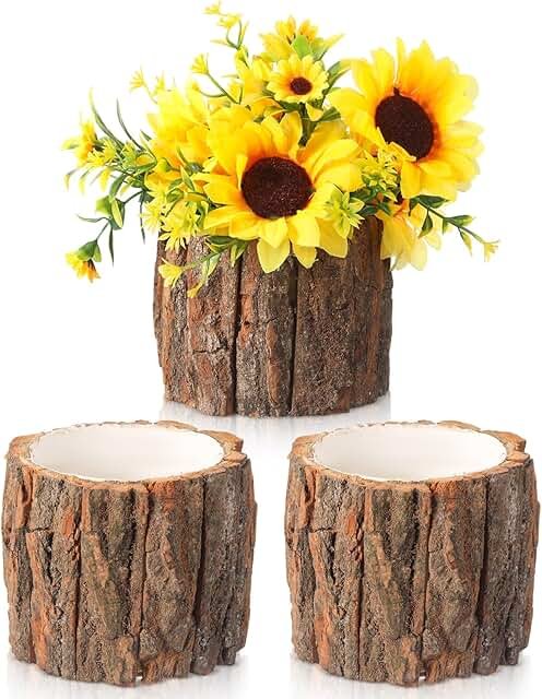3 Pcs Wooden Vase for Centerpieces Wooden Flower Vase Rustic Bark Stump ...