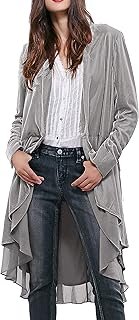 Womens Ruffled Asymmetric Long Velvet Blazers Coat Casual Jackets
