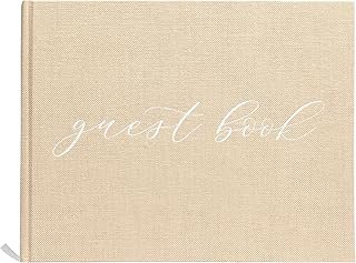 Pearhead Linen Wedding Guest Book with White Script - Classic Elegant We...