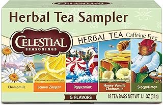 Celestial Seasonings Herbal Tea Sampler Variety Pack, Caffeine Free, 18 ...