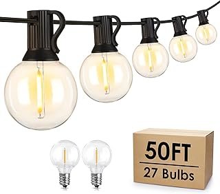 Mlambert 50Ft LED Outdoor String Lights G40 Globe Dimmable Patio Light, ...