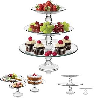 Libbey Selene 3 Tier Serving Stand Set, Elegant, Curvy Style Glass Desse...