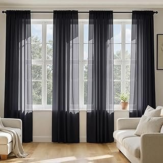 MIULEE Black Sheer Curtains 84 Inches Long, 4 Panels Set, Light Filterin...