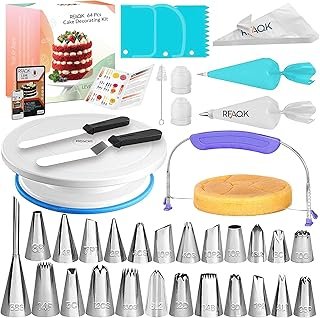 RFAQK 64 PCs Cake Decorating Kit for Beginners Includes Video Course, Bo...